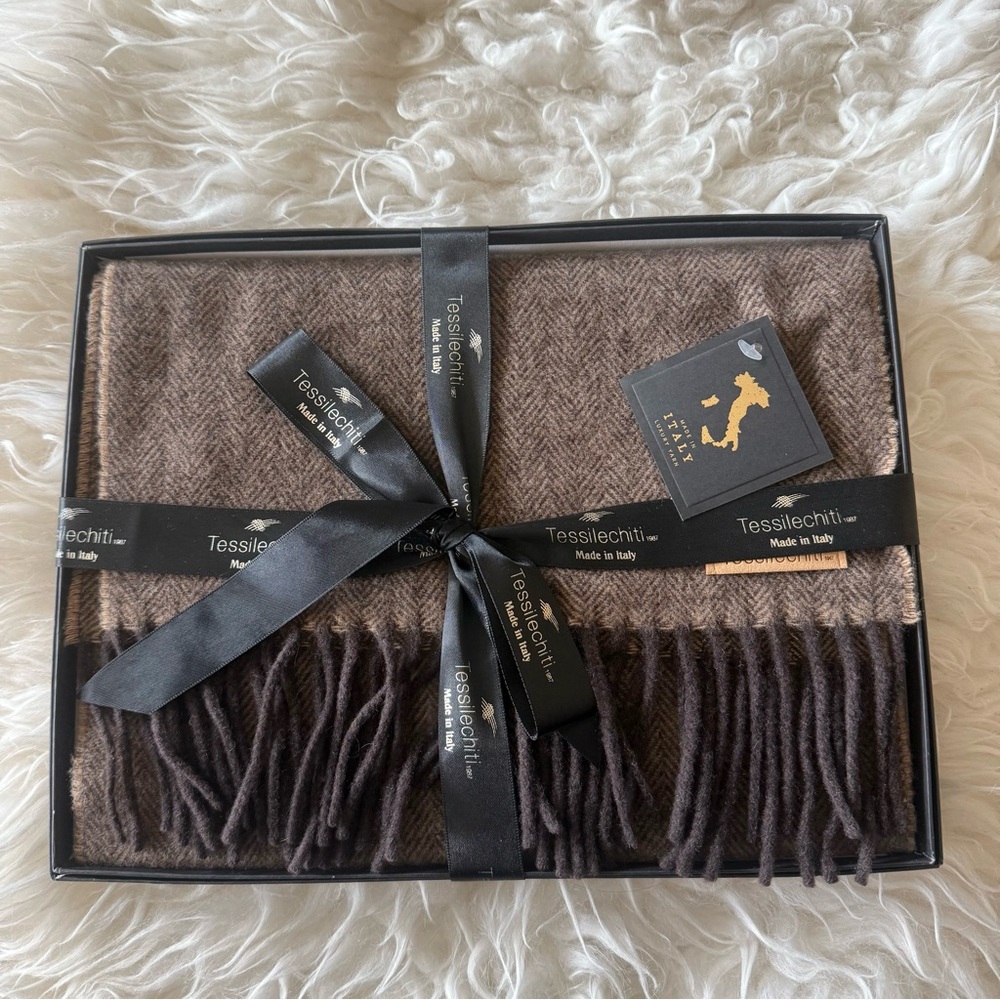 Tessilechiti Unisex Brown cashmere Scarf*Made in Italy*NWB